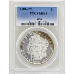 1881-CC $1 Morgan Silver Dollar Coin PCGS MS64 Great Toning