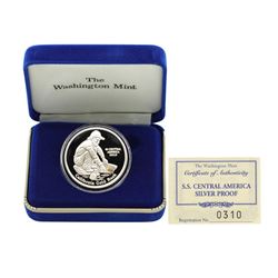 SS Central America .999 Fine Silver Proof Metal w/ Gold Nugget w/Box & COA
