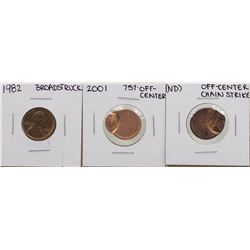 1982 Broadstruck, 2001 Off-Center & Off-Center Chain Strike Lincoln Cent ERROR C