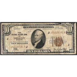 1929 $10 Federal Reserve Bank Note Kansas City