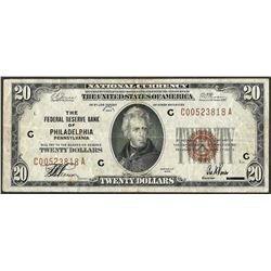1929 $20 Federal Reserve Bank of Philadelphia, PA Note