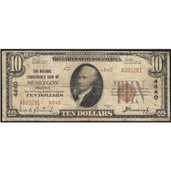1929 $10 National Lumbermans Bank of Muskegon MI National Currency Note CH# 4840