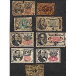 Lot of (9) Misc Fractional Currency Notes