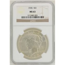 1935 $1 Peace Silver Dollar Coin NGC MS63
