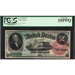 1869 $2 Rainbow Legal Tender Note Fr.42 PCGS Very Fine 35PPQ