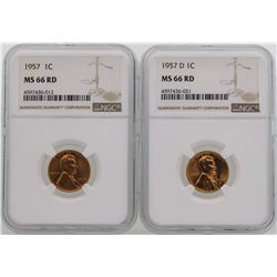 Lot of 1957 & 1957-D Lincoln Wheat Penny Coins NGC MS66RD