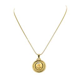 24KT Coin, 22KT Bezel, 14KT 18 Inch Necklace Total Weight 25.75 Grams
