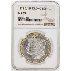 1878 7/8TF Strong $1 Morgan Silver Dollar Coin NGC MS63
