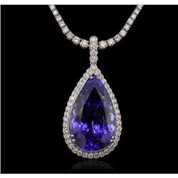 14-18KT White Gold 36.63 ctw Tanzanite and Diamond Pendant W/ Chain