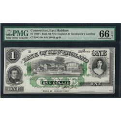 1860's $1 Bank of New England Obsolete Note PMG Gem Uncirculated 66EPQ