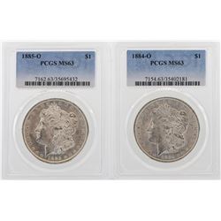 Lot of 1884-O & 1885-O $1 Morgan Silver Dollar Coins PCGS MS63