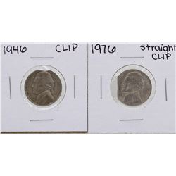 Lot of 1946 Jefferson Nickel Clip & 1976 Jefferson Nickel Straight Clip ERROR Co