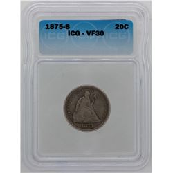 1875-S Twenty Cent Piece Coin ICG VF30