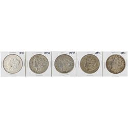 Lot of (5) 1891 $1 Morgan Silver Dollar Coins