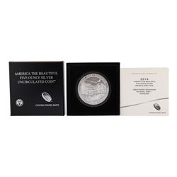 2014 5oz Silver ATB Great Smokey Mountain Tennessee Silver Proof Coin w/box