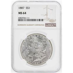 1887 $1 Morgan Silver Dollar Coin NGC MS64