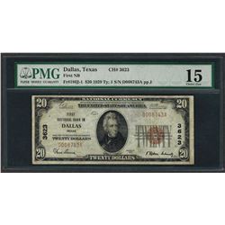 1929 $20 National Currency Note Dallas, Texas CH# 3623 PMG Choice Fine 15