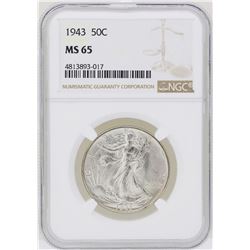 1943 Walking Liberty Half Dollar Coin NGC MS65