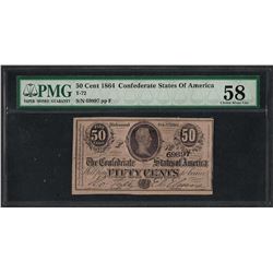 1864 50 Cents Confederate States of America Note PMG Choice About Uncirculated 5