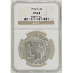 1926-D $1 Peace Silver Dollar Coin NGC MS63