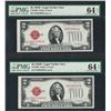 Image 1 : Lot of (2) Consecutive 1928E $2 Legal Tender Notes PMG Choice Uncirculated 64EPQ