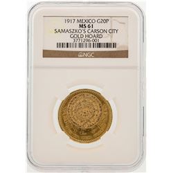 1917 Mexico 20 Pesos Carson City Hoard Gold Coin NGC MS61