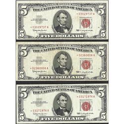 Lot of (3) 1963 $5 Legal Tender STAR Notes