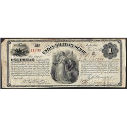1867 $1 Union Military Scrip Topeka Kansas