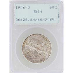 1946-D Walking Liberty Half Dollar Coin PCGS MS64 Green Rattler Holder