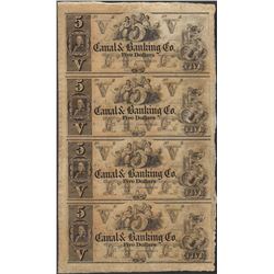 Uncut Sheet of 1800's $5 Canal & Banking Co. Obsolete Notes