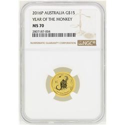 2016P Austalia $15 Year of the Monkey Gold Coin NGC MS70