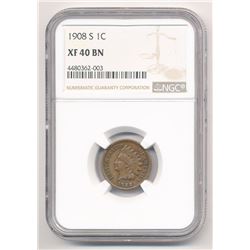 1908-S 1C INDIAN CENT RARE DATE NGC XF 40 BN ML1