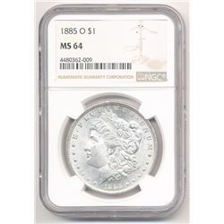 1885-O $1 MORGAN SILVER DOLLAR NGC MS 64 ML1