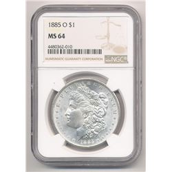 1885-O $1 MORGAN SILVER DOLLAR NGC MS 64 ML1