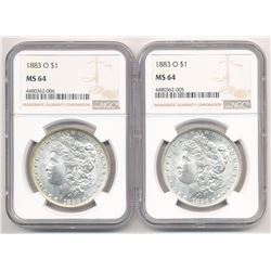 RARE!!!!     LOT OF (2) WITH DIE BREAK 1883-O $1 MORGAN SILVER DOLLAR NGC MS 64 ML1