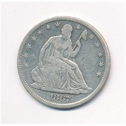 1867-S SEATED LIBERTY 50C RARE MINT ERROR - STRUCK THROUGH ML1
