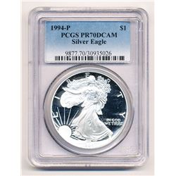 1994-P PROOF AMERICAN SILVER EAGLE PCGS PR 70 DCAM