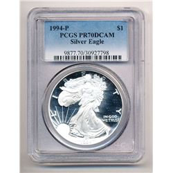 1994-P AMERICAN SILVER EAGLE PROOF PCGS PR 70 DCAM