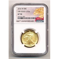 2016-W GOLD WALKING LIBERTY 24K GOLD CENTENNIAL COMMEMORATIVE 1/2 OZ NGC SP 70 50C 100TH ANNIVERSARY