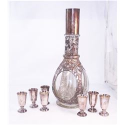 RARE 950 Silver Decanter Bottle Set Fine Silver