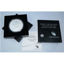 2014-P AMERICA THE BEAUTIFUL 5 OZ SILVER UNCIRCULATED COIN GREAT SMOKY MOUNTAINS NAT'L PARK, TN OGP