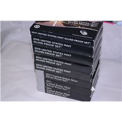 UNITED STATES MINT SILVER PROOF SETS (8)