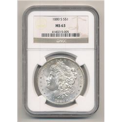 1880-S MORGAN SILVER DOLLAR NGC MS 63 BROWN LABEL