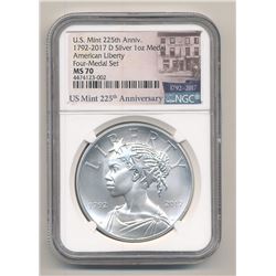 2017-D AMERICAN LIBERTY SILVER 1 OZ MEDAL NGC MS 70 US MINT 225TH ANNIVERSARY