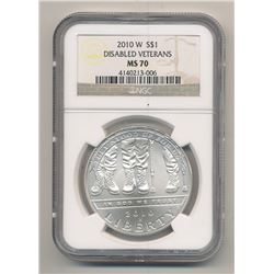 2010-W DISABLED VETERANS COMMEMORATIVE SILVER DOLLAR NGC MS 70