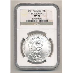 2009-P ABRAHAM LINCOLN BICENTENNIAL SILVER DOLLAR NGC MS 70