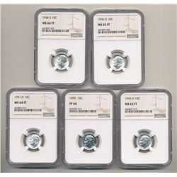 LOT OF (5) ROOSEVELT 90% SILVER DIMES ALL NGC GRADED MIXED YEARS WINNER TAKES ALL 5 COINS