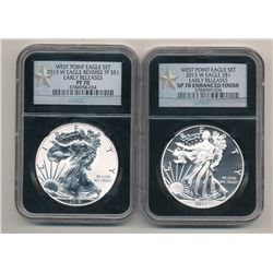 2013-W WEST POINT SILVER EAGLE 2-COIN SET NGC PF70 & SP70 ENHANCED FINISH EARLY RELEASES BLACK SLAB