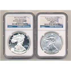 2013-W AMERICAN SILVER EAGLE NGC 2-COIN SET EARLY RELEASES WEST POINT