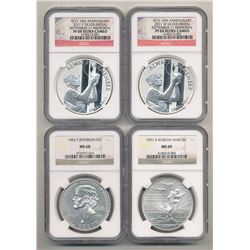 LOT OF (4) COMMEMORATIVE SILVER DOLLARS ALL GRADED BY NGC KOREAN WAR/ JEFFERSON/ SEPT 11 MEMORIAL